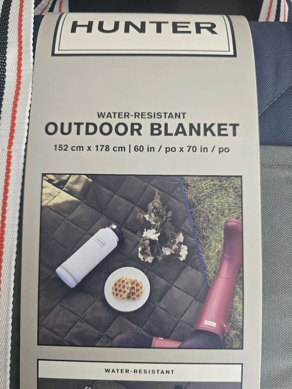 Hunter Outdoor Blanket Tote With Carry Straps Navy/Olive & Cream Straps 60X70